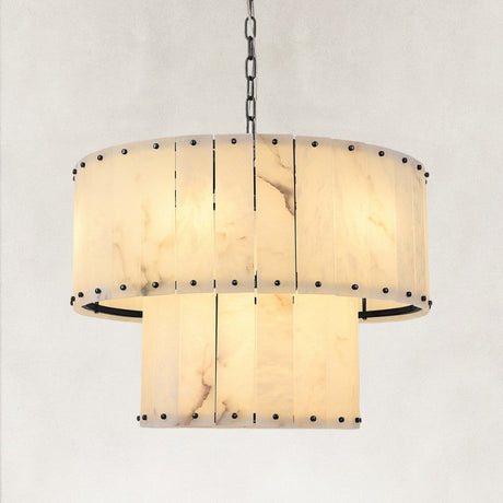 Solara Alabaster 2-Tier Round Chandelier 24"