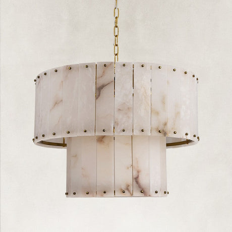 Solara Alabaster 2-Tier Round Chandelier 24"