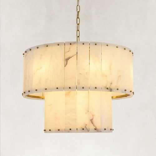 Solara Alabaster 2-Tier Round Chandelier 24