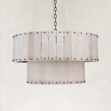 Solara Alabaster 2-Tier Round Chandelier 32"