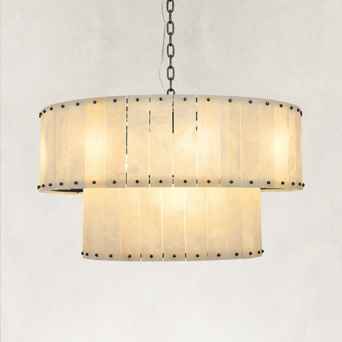 Solara Alabaster 2-Tier Round Chandelier 32
