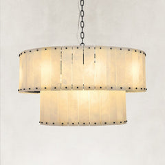 Solara Alabaster 2-Tier Round Chandelier 32