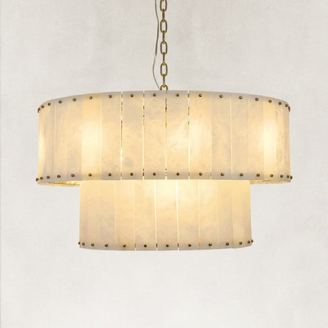 Solara Alabaster 2-Tier Round Chandelier 32"