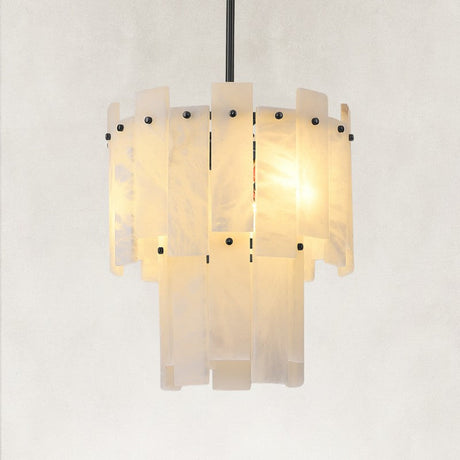 Solara Alabaster 2-Tier Round Pendant 13"